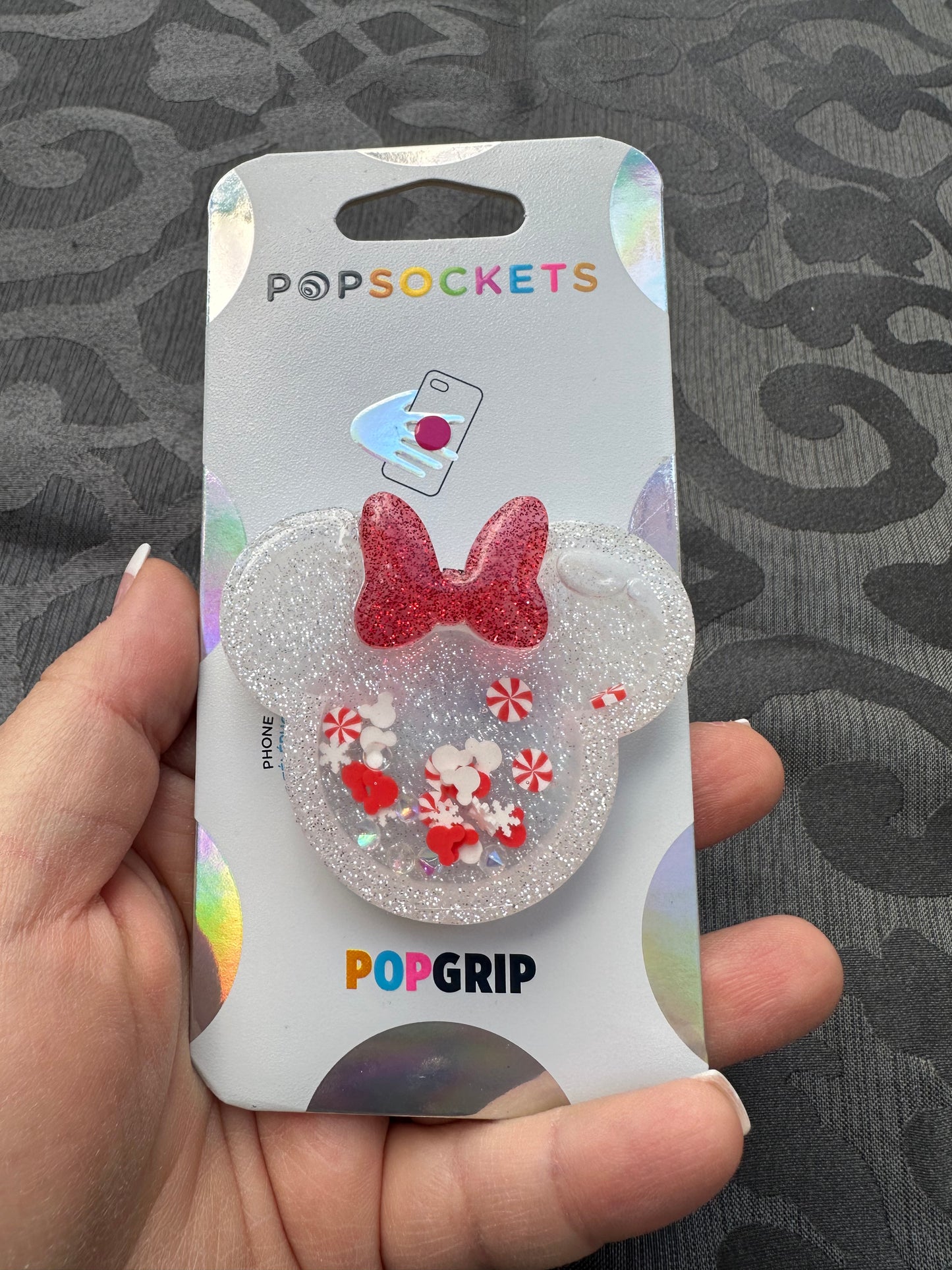 Candy Cane Mouse w/Bow Shaker Phone Grip-White