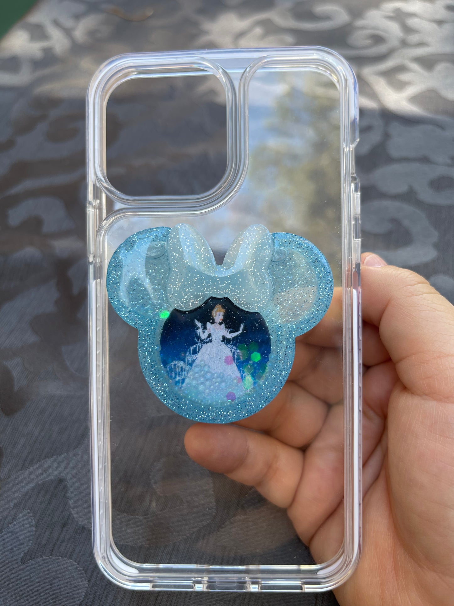 Cinderella mouse w/ Bow Shaker Phone Grip- Blue