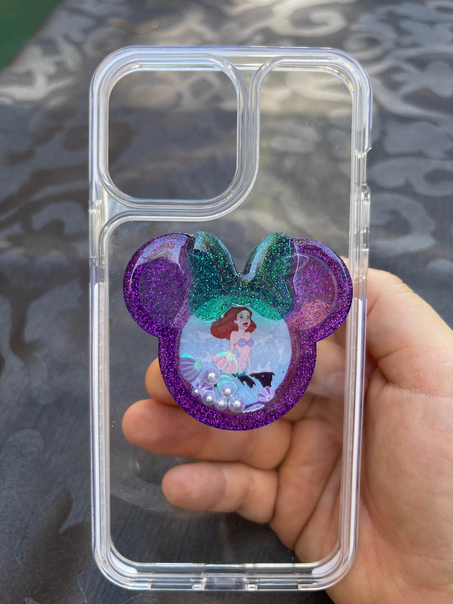 Ariel Mouse w/bow Shaker Phone Grip-Purple