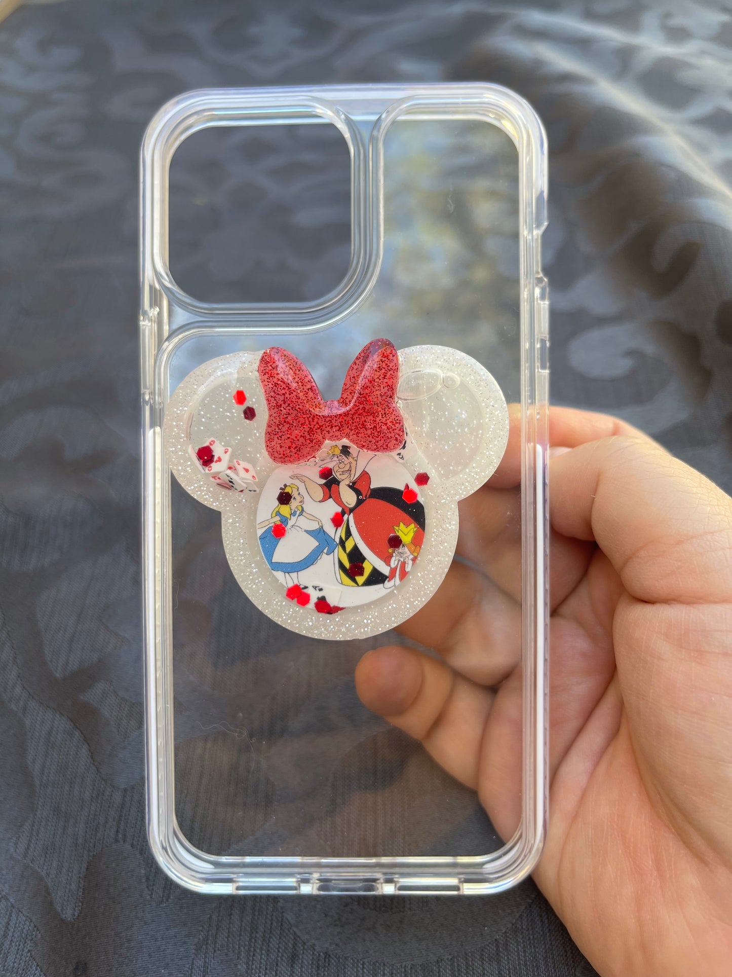 Alice Mouse w/bow Shaker Phone Grip-White