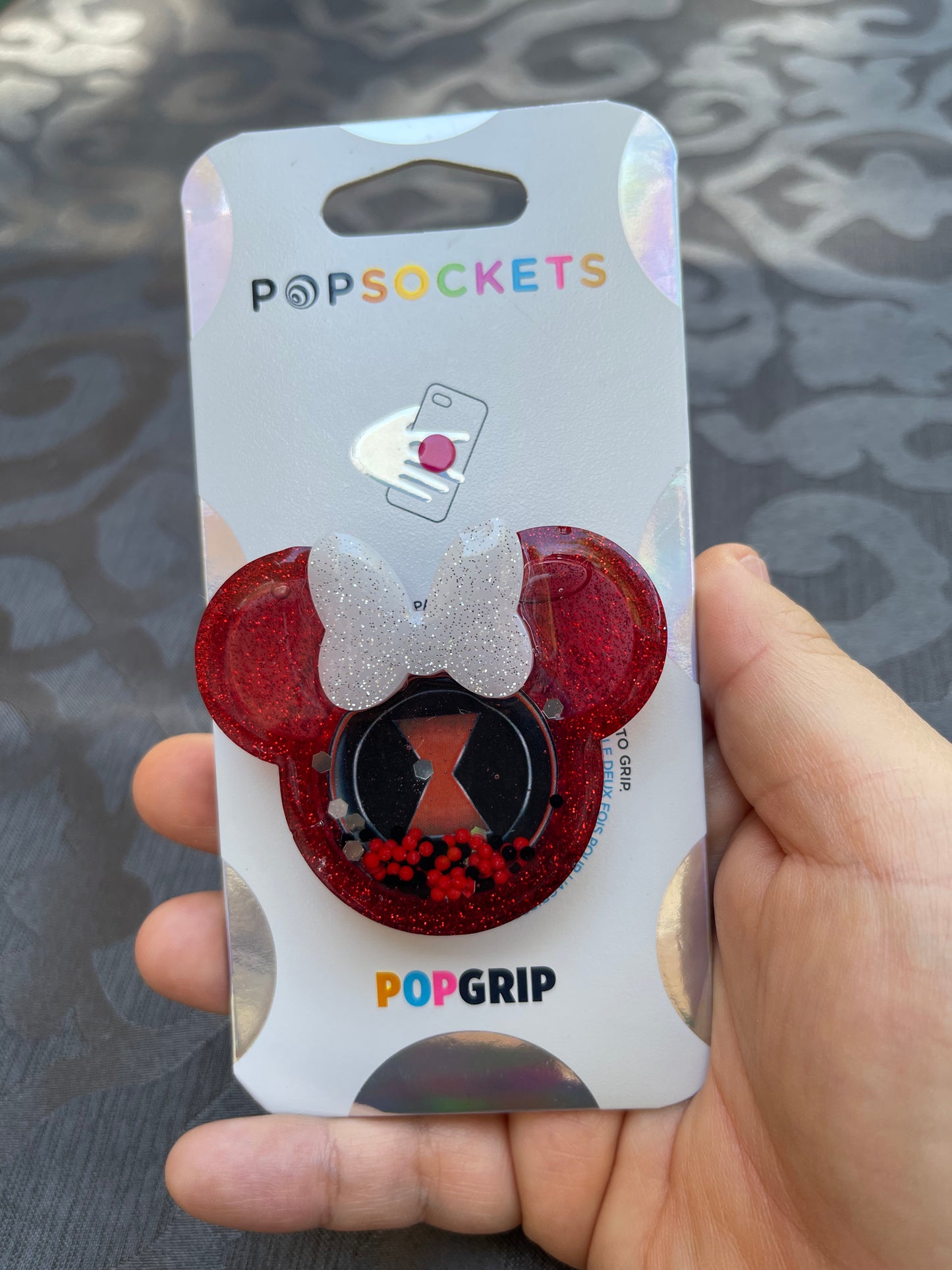 Black Widow Mouse w/bow Shaker Phone Grip-Dark Red