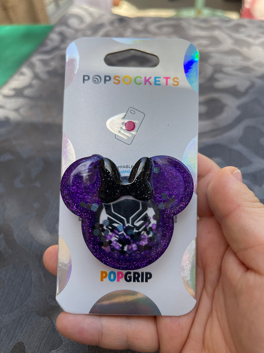 Black Panther Mouse w/bow Shaker Phone Grip-Purple